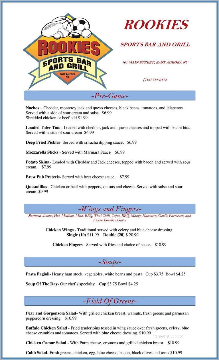Rookie's Sports Bar & Grill of Irondequoit - Rochester, NY menu_pic