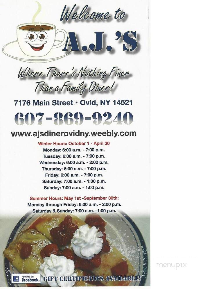 AJ's Diner - Ovid, NY menu_pic