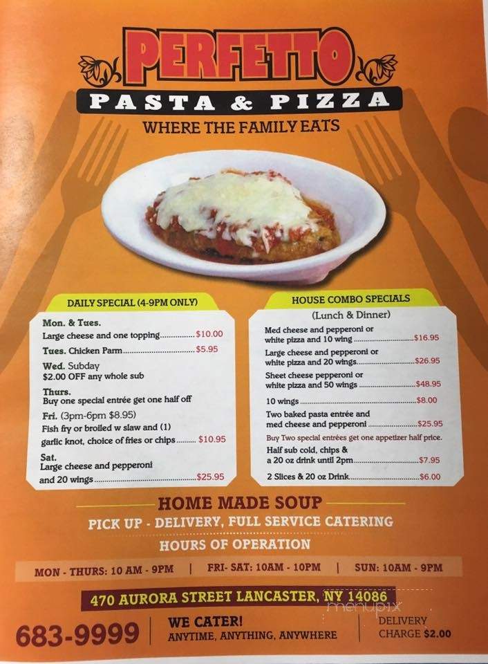 Perfetto Pasta & Pizza - Lancaster, NY menu_pic