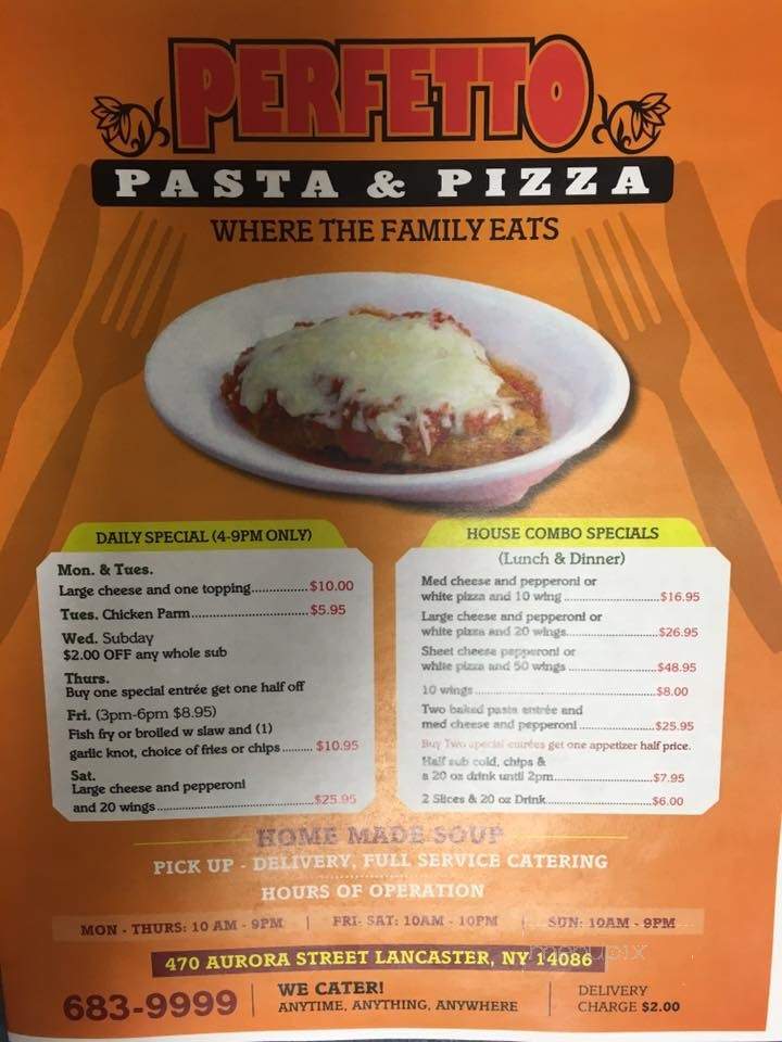 Perfetto Pasta & Pizza - Lancaster, NY menu_pic
