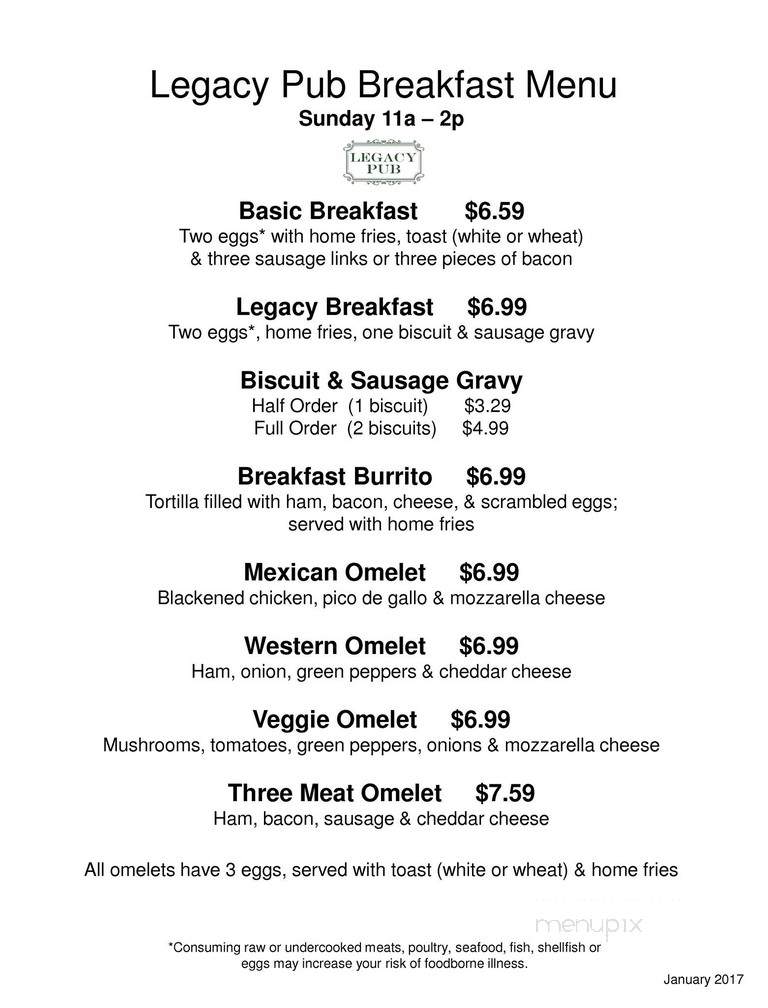Legacy Pub - Lafayette, IN menu_pic