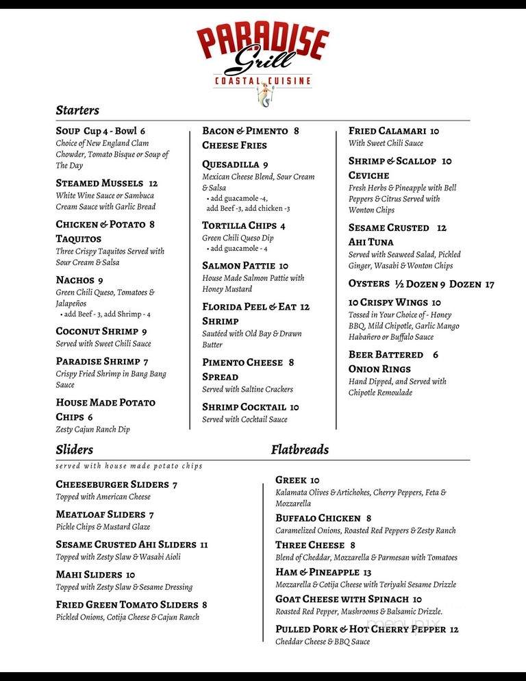 Paradise Grill - Nokomis, FL menu_pic