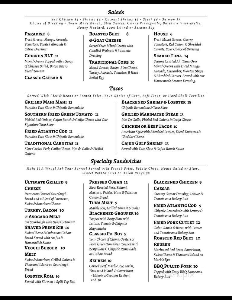 Paradise Grill - Nokomis, FL menu_pic