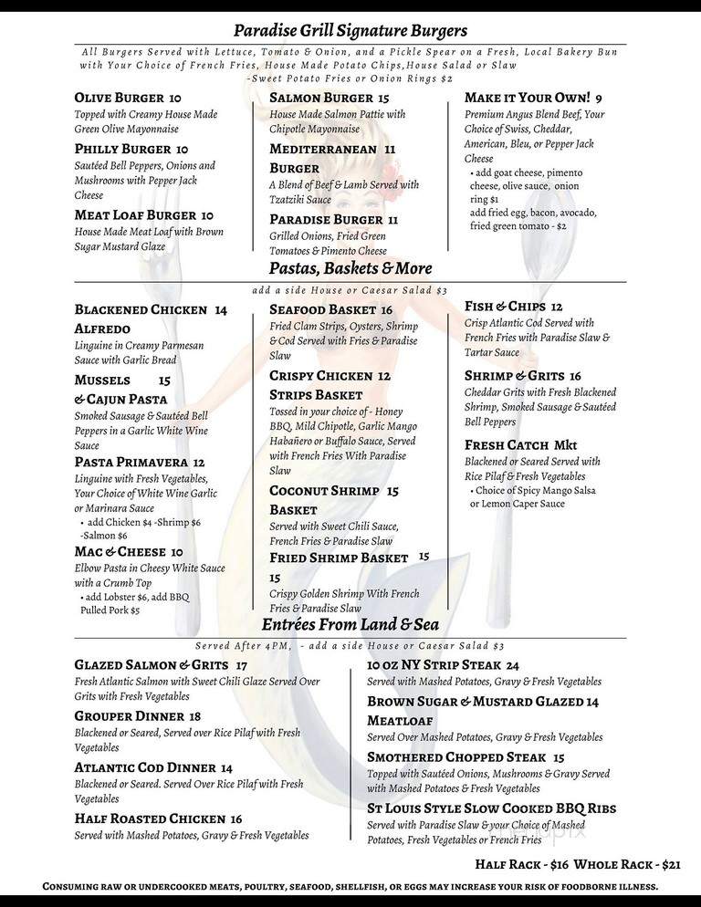 Paradise Grill - Nokomis, FL menu_pic
