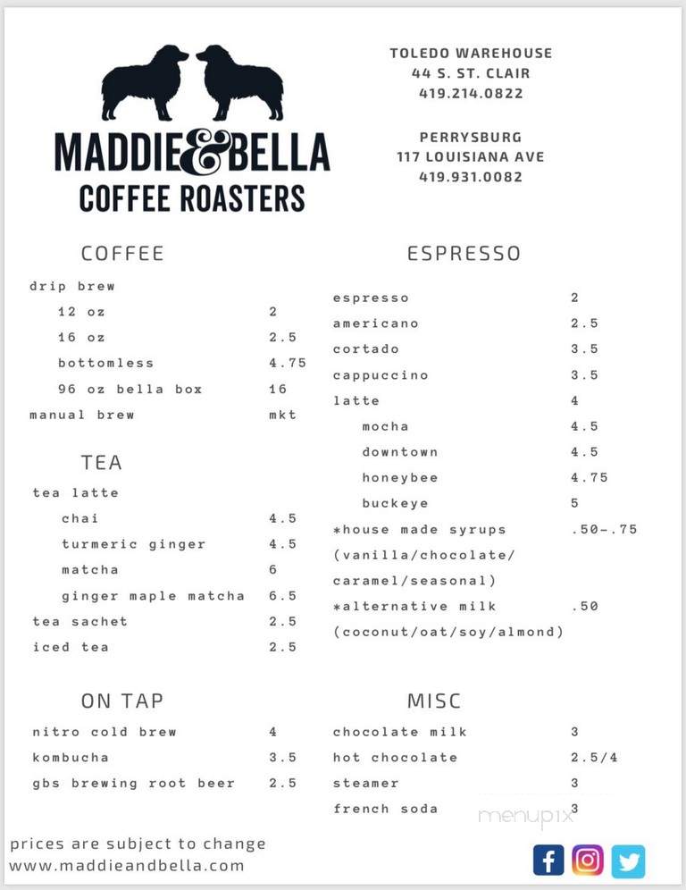 Maddie & Bella Coffee Roasters - Perrysburg, OH menu_pic