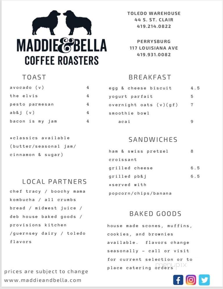 Maddie & Bella Coffee Roasters - Perrysburg, OH menu_pic
