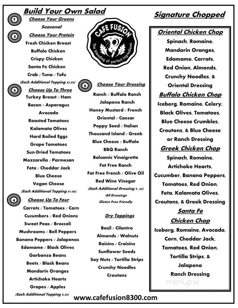 Cafe Fusion - Bloomington, MN menu_pic