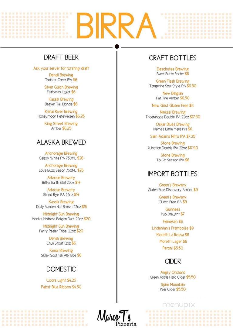 Marco T's Pizzeria - Anchorage, AK menu_pic