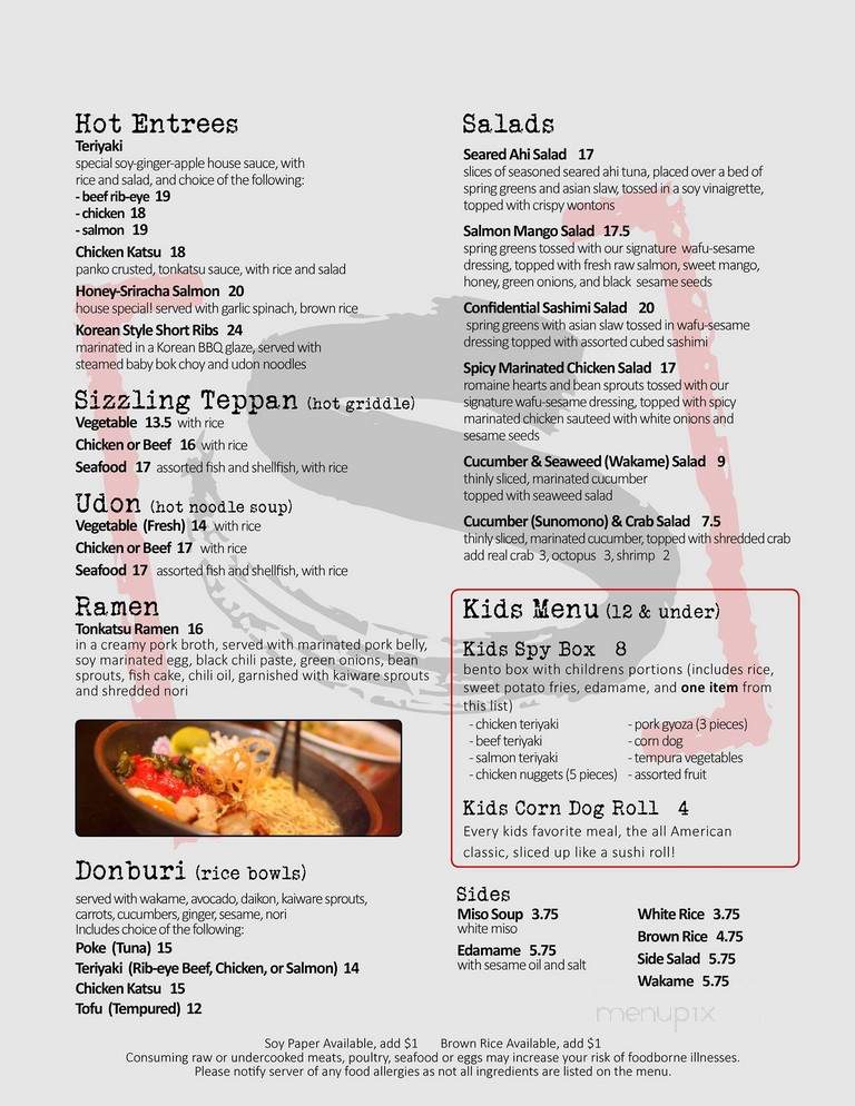 Sushi Confidential - San Jose, CA menu_pic
