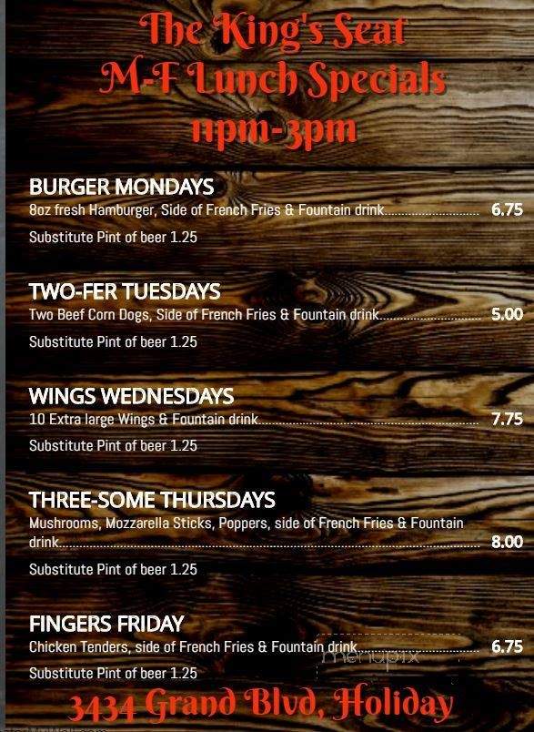 The King's Seat - Holiday, FL menu_pic
