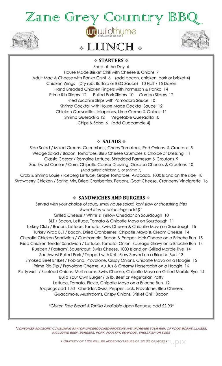 Zane Grey - Payson, AZ menu_pic