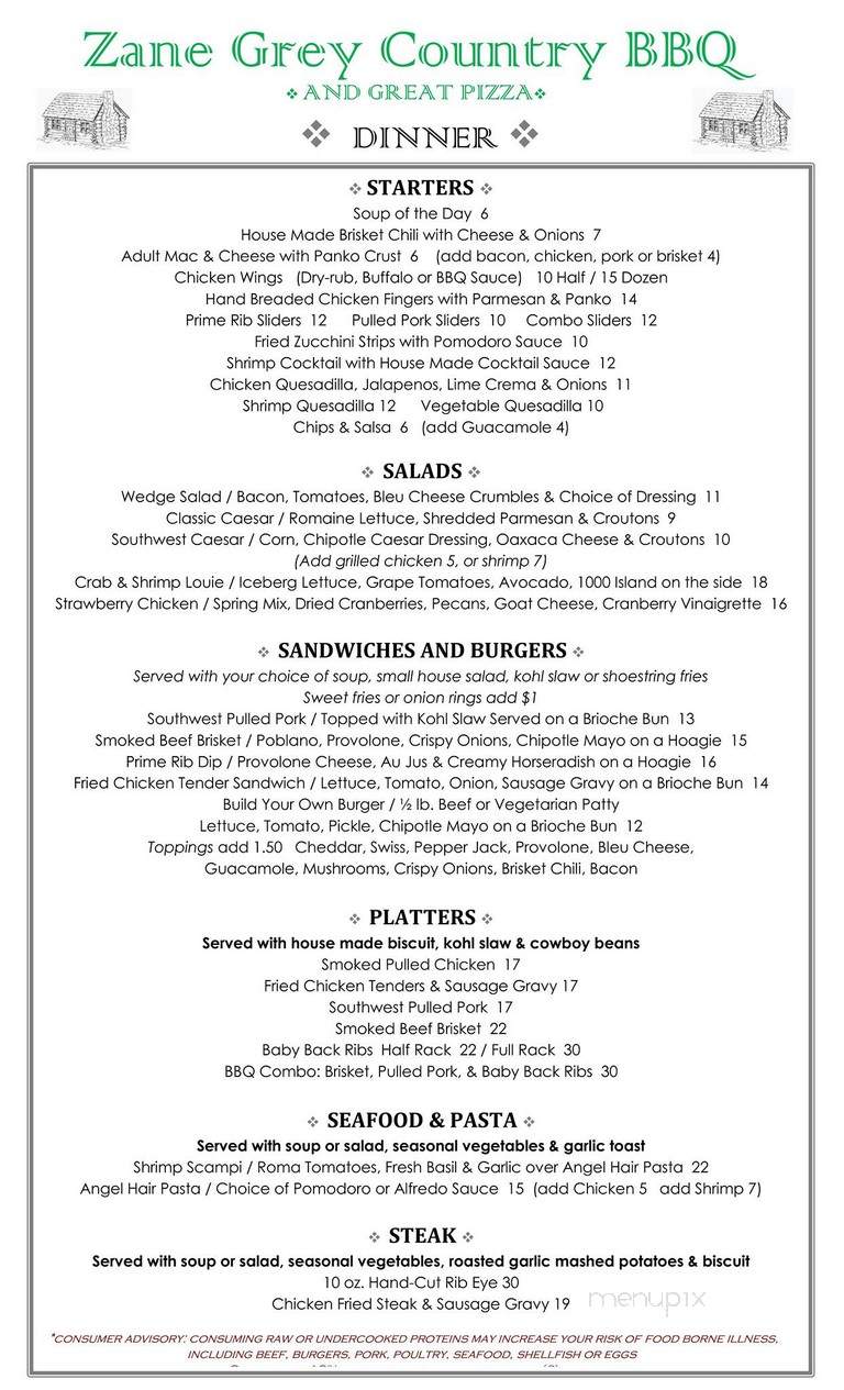 Zane Grey - Payson, AZ menu_pic