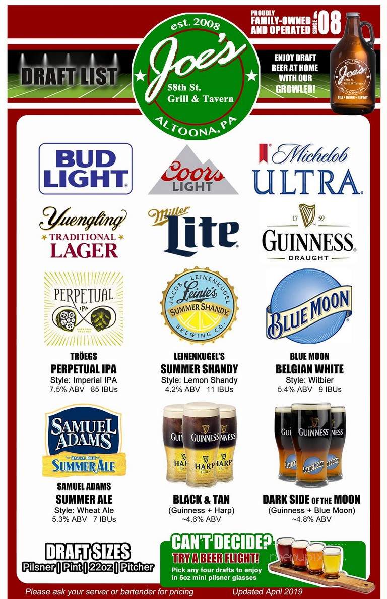 Joe's 58 St Grill & Tavern - Altoona, PA menu_pic