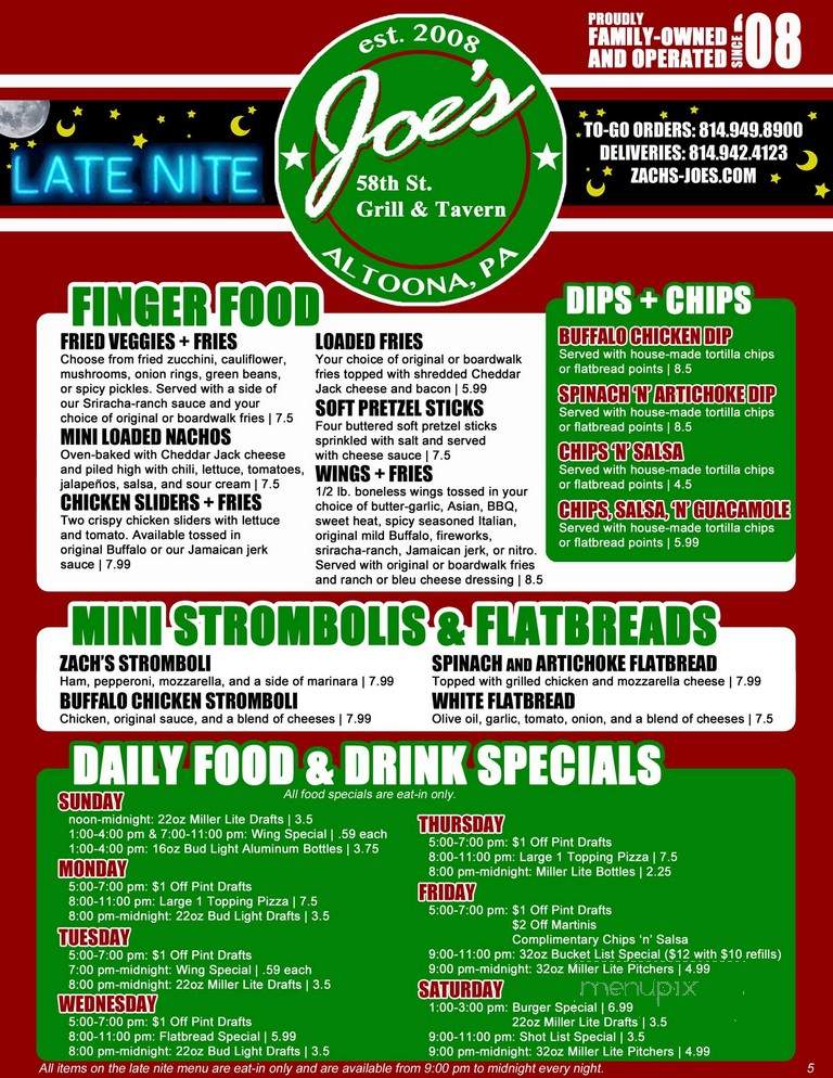 Joe's 58 St Grill & Tavern - Altoona, PA menu_pic