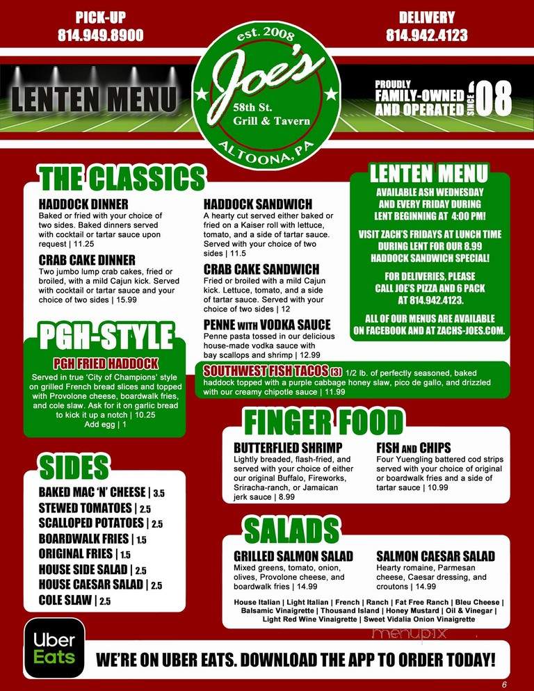 Joe's 58 St Grill & Tavern - Altoona, PA menu_pic
