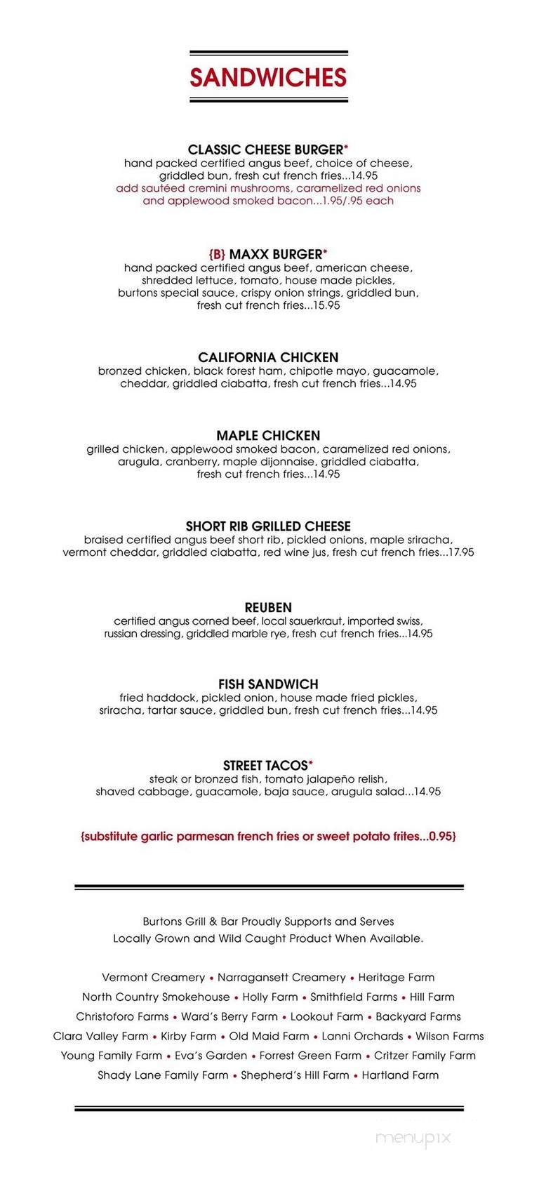 Burtons Grill & Bar - Charlotte, NC menu_pic