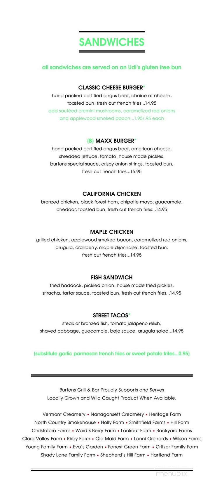Burtons Grill & Bar - Charlotte, NC menu_pic