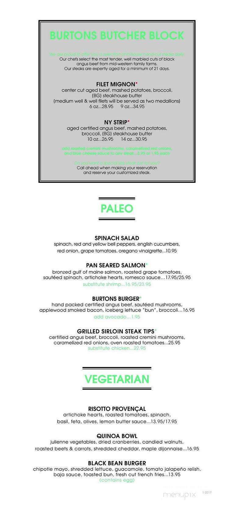 Burtons Grill & Bar - Charlotte, NC menu_pic