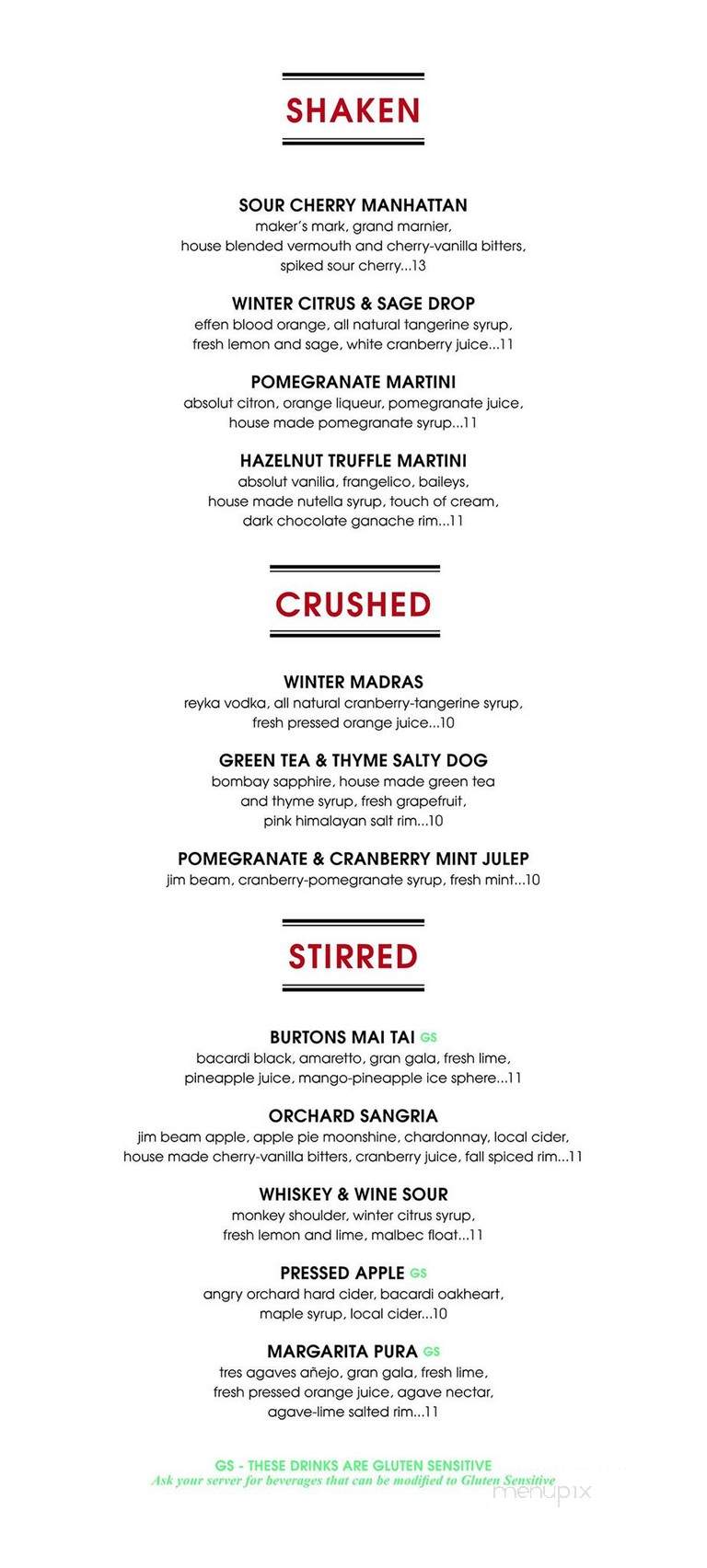 Burtons Grill & Bar - Charlotte, NC menu_pic