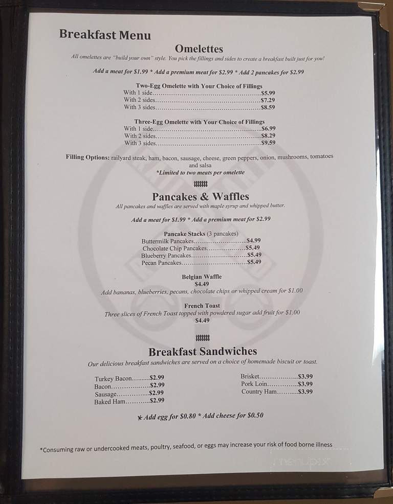 Rail Yard Restaurant - Appomattox, VA menu_pic