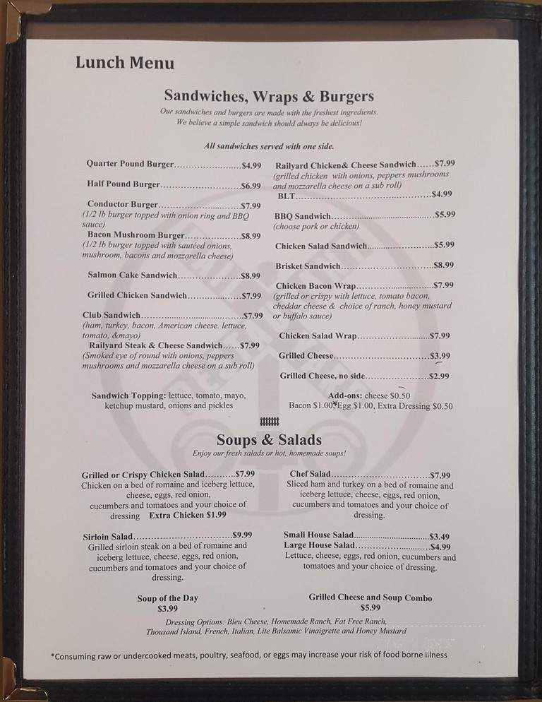 Rail Yard Restaurant - Appomattox, VA menu_pic
