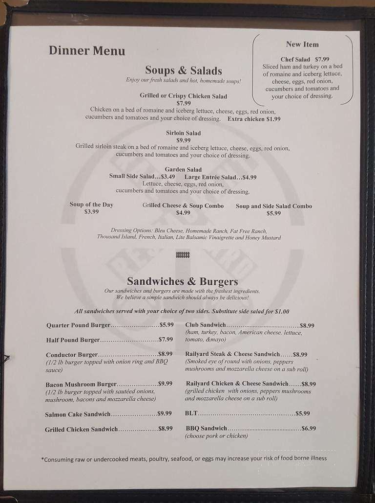 Rail Yard Restaurant - Appomattox, VA menu_pic