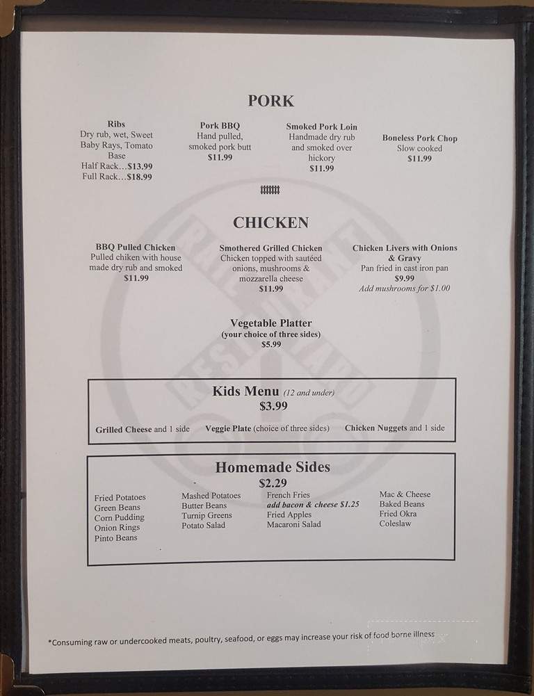 Rail Yard Restaurant - Appomattox, VA menu_pic