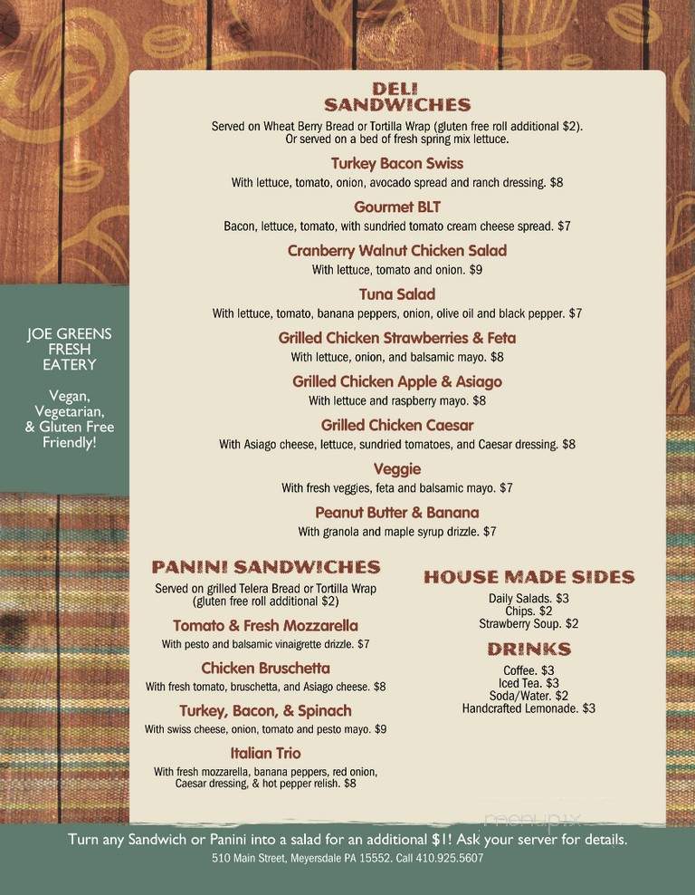 Joe Greens Fresh Eatery - Meyersdale, PA menu_pic