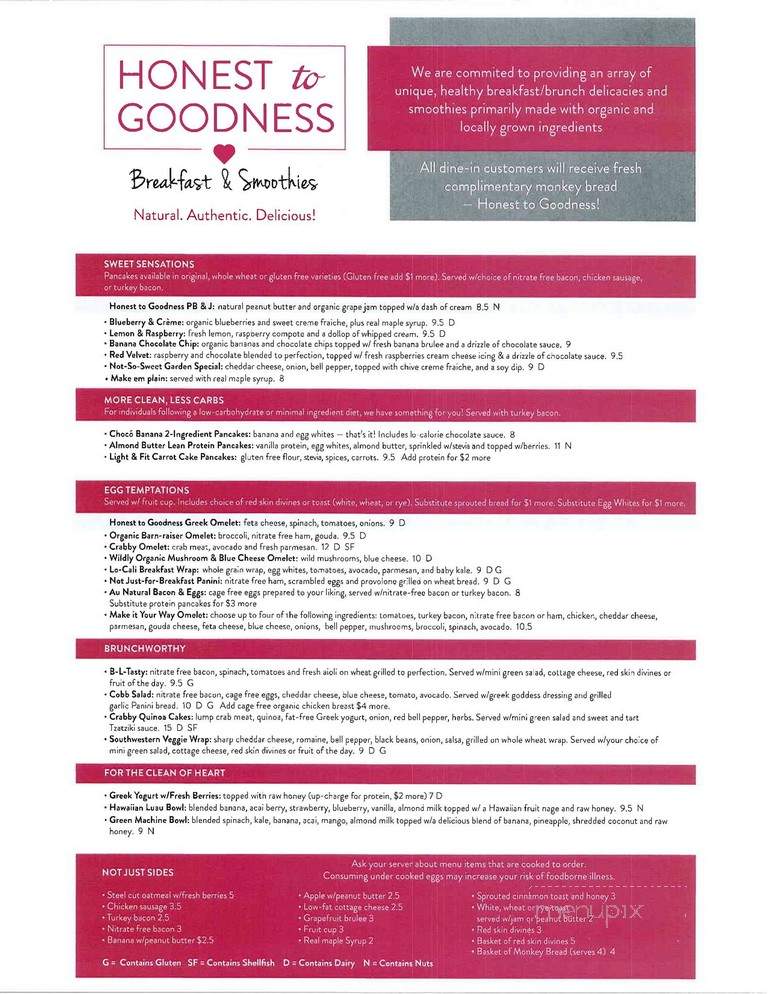 Honest To Goodness Breakfast & Smoothies - Lake Orion, MI menu_pic