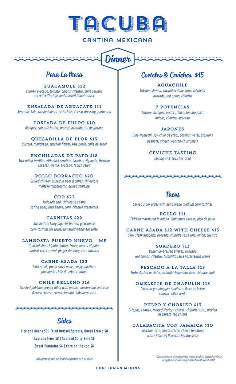 Tacuba Hell's Kitchen Cantina Mexicana - New York, NY menu_pic