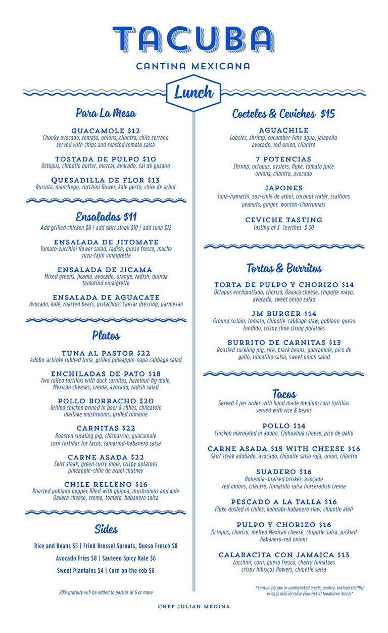 Tacuba Hell's Kitchen Cantina Mexicana - New York, NY menu_pic