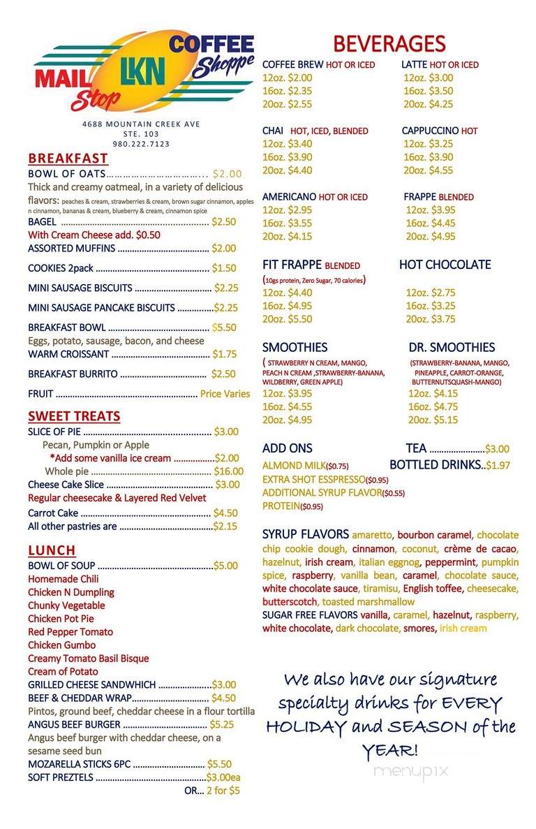 LKN Coffee Shoppe - Denver, NC menu_pic