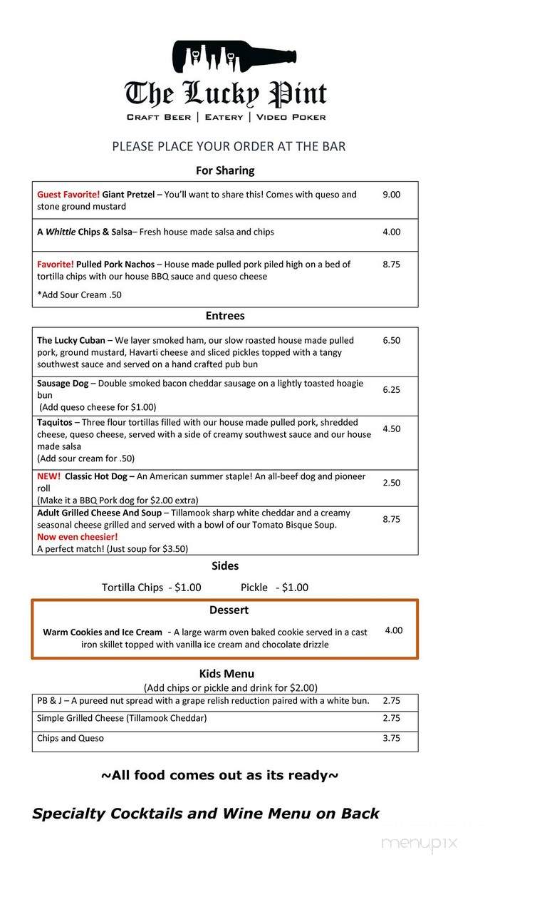 The Lucky Pint - Gresham, OR menu_pic