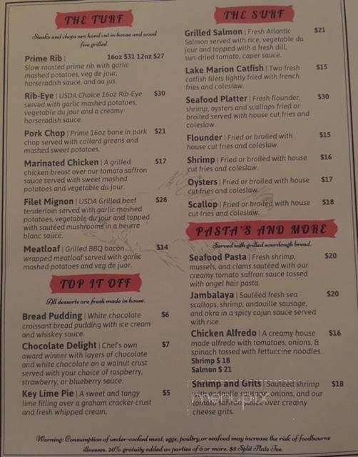 Wilbur's Cocktails & supper club - Santee, SC menu_pic