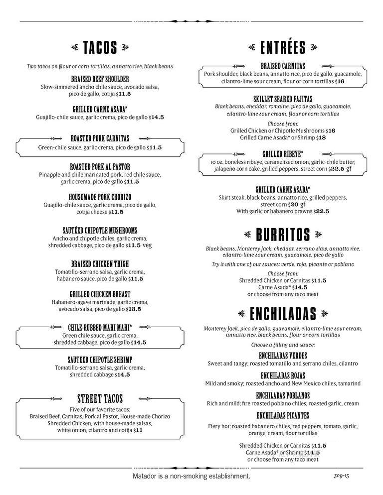 Casa Del Matador - Las Vegas, NV menu_pic