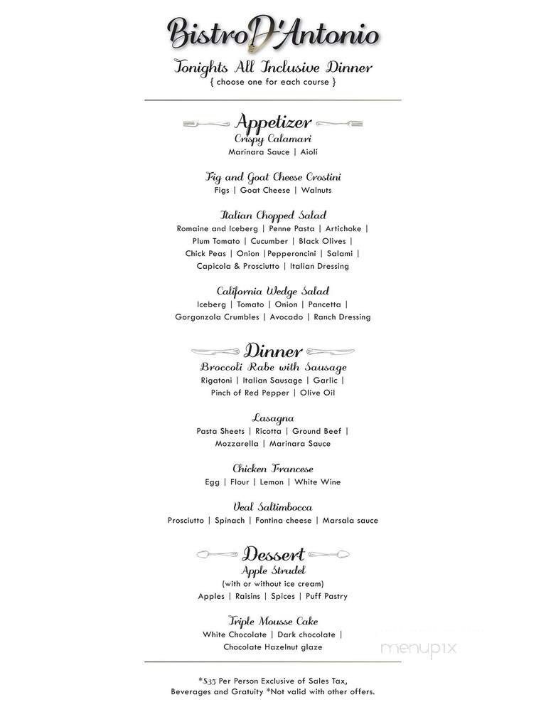 Bistro D'Antonio - Waxhaw, NC menu_pic