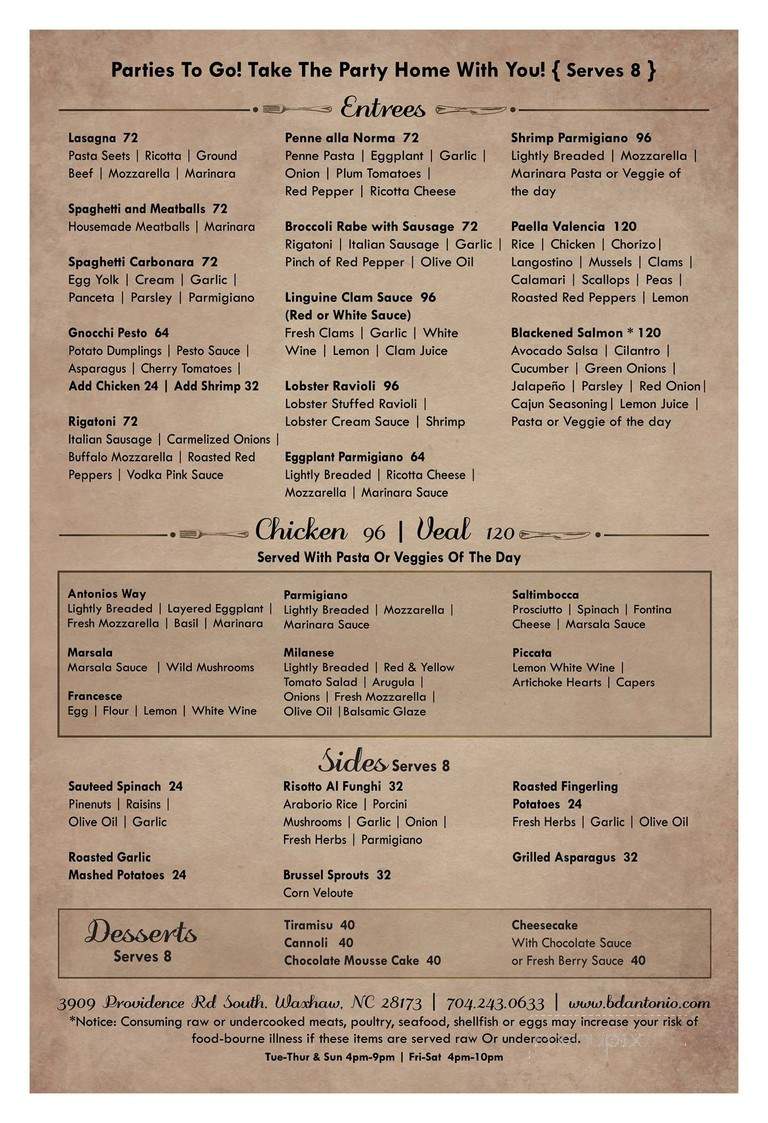 Bistro D'Antonio - Waxhaw, NC menu_pic