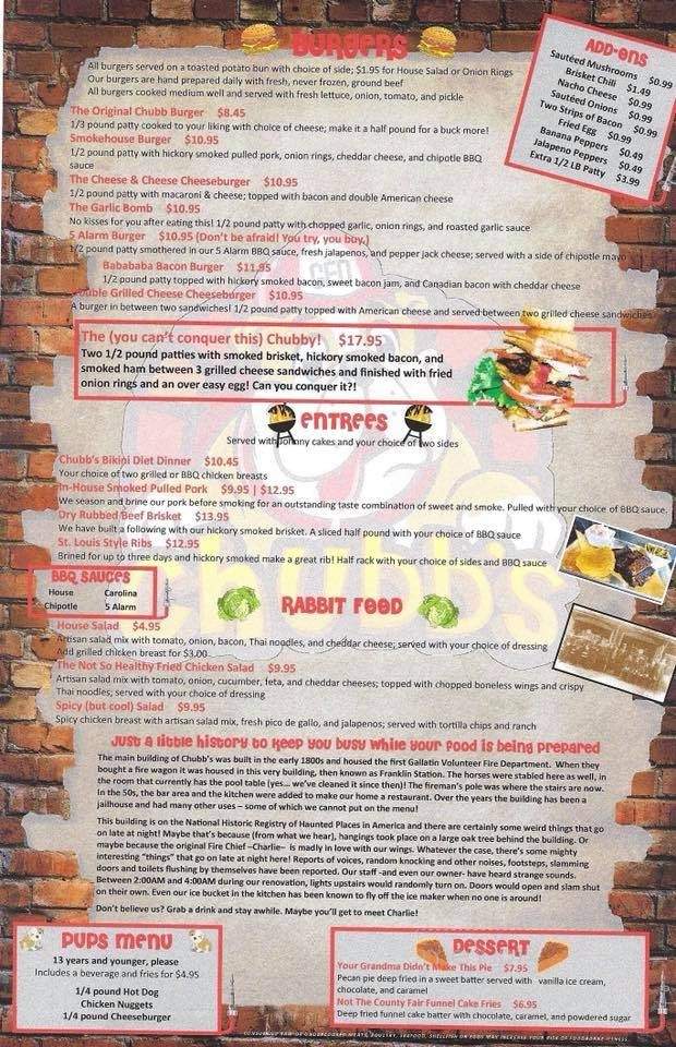 Chubbs Sports Bar And BBQ - Gallatin, TN menu_pic