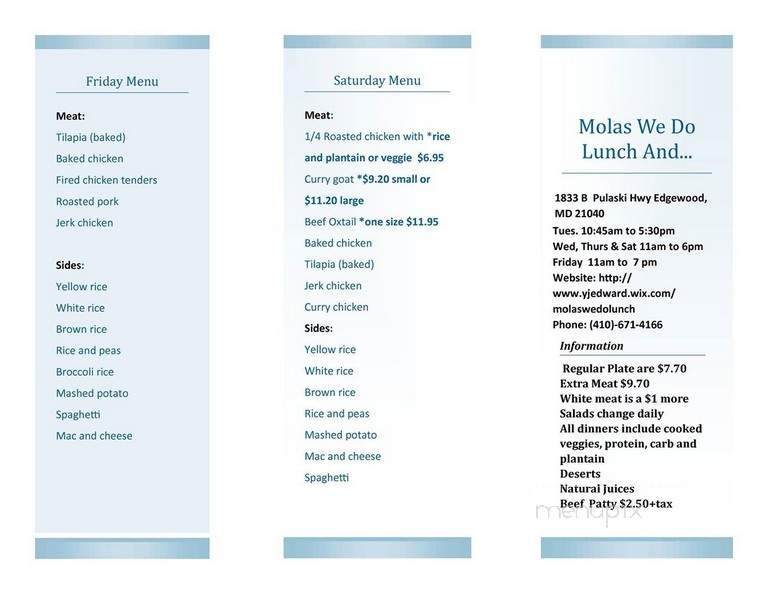 Molas - Edgewood, MD menu_pic