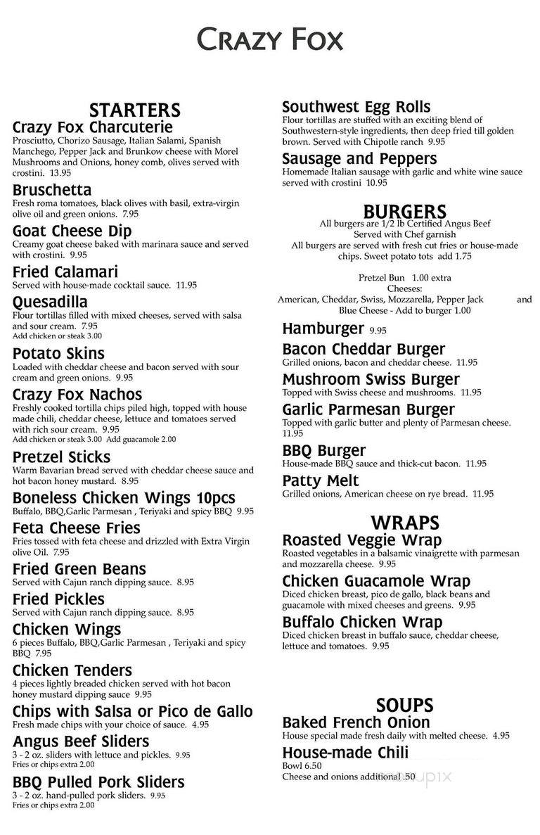 Crazy Fox Bar & Grille - St. Charles, IL menu_pic