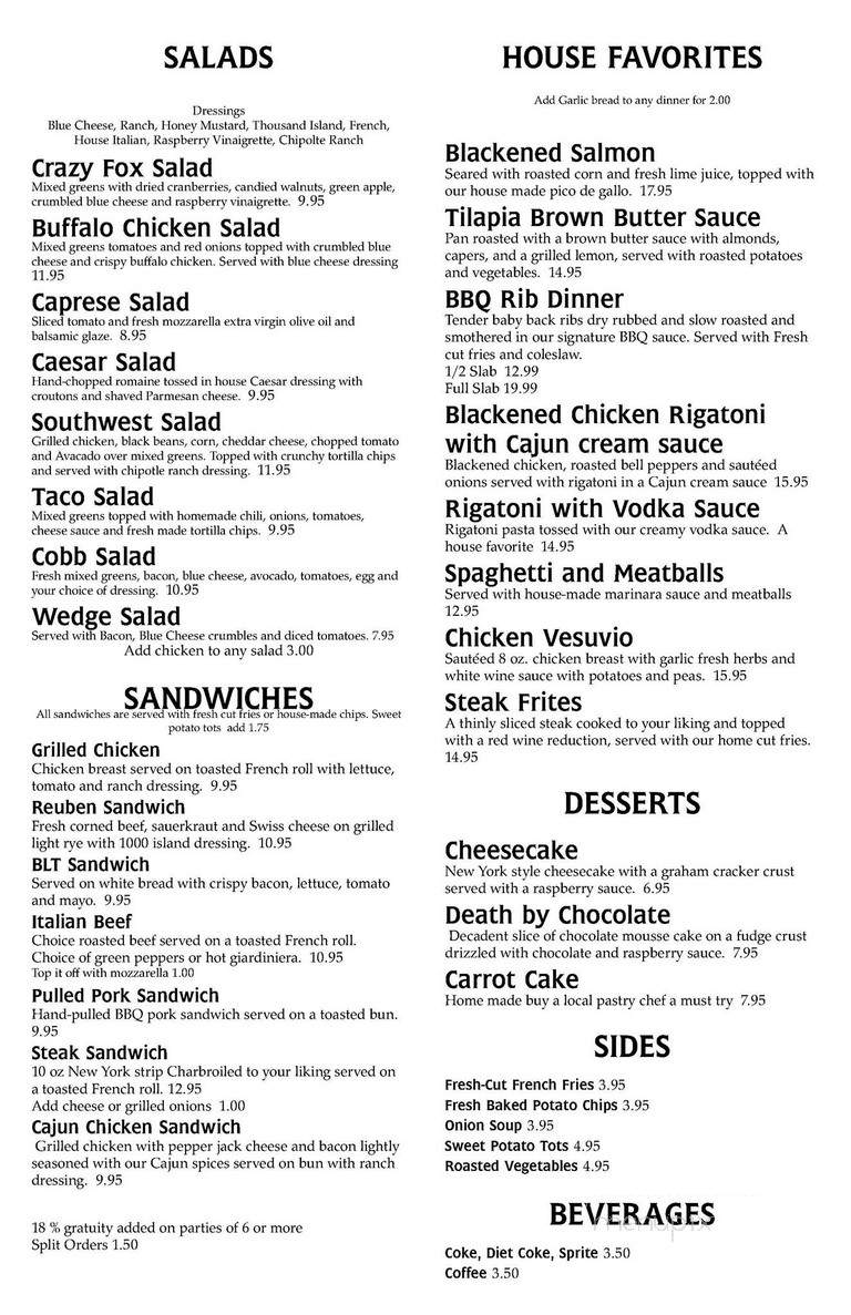 Crazy Fox Bar & Grille - St. Charles, IL menu_pic