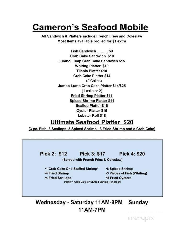 Cameron's Seafood Mobile - Annapolis, MD menu_pic