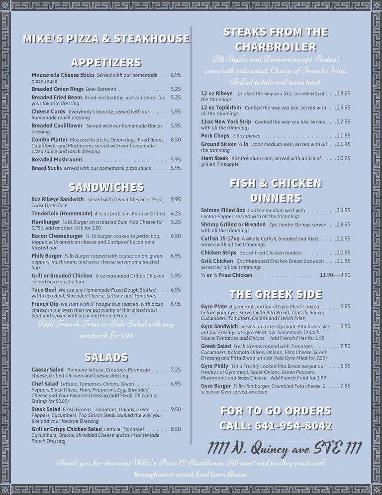 Mike's Pizza & Steakhouse - Ottumwa, IA menu_pic