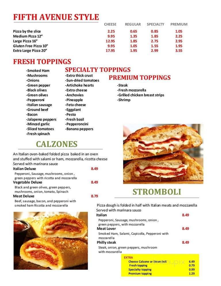 5th Avenue Pizza - Watkinsville, GA menu_pic