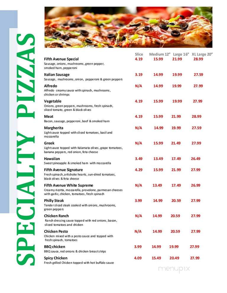 5th Avenue Pizza - Watkinsville, GA menu_pic