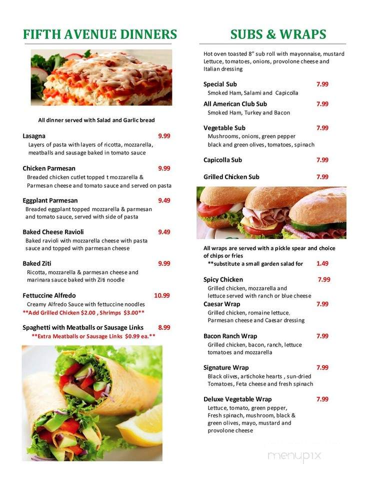 5th Avenue Pizza - Watkinsville, GA menu_pic
