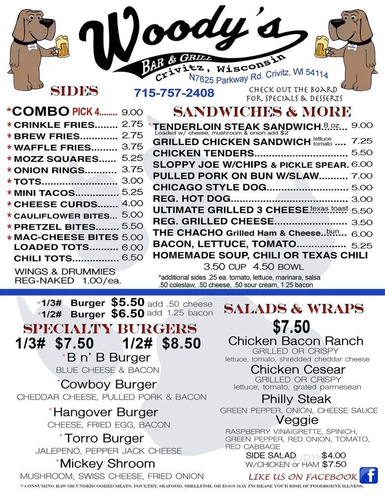 Woody's Bar and Grill - Crivitz, WI menu_pic