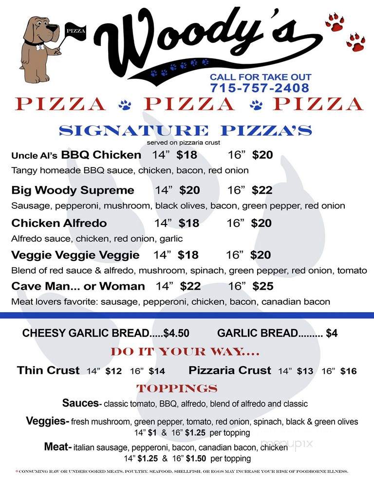 Woody's Bar and Grill - Crivitz, WI menu_pic