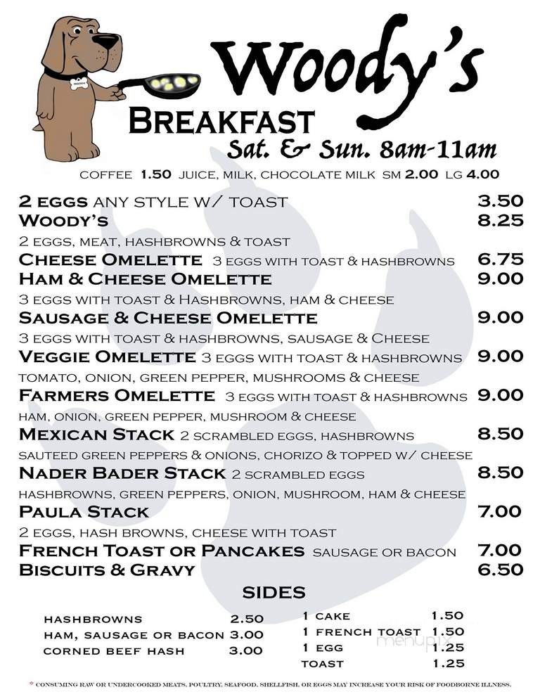 Woody's Bar and Grill - Crivitz, WI menu_pic