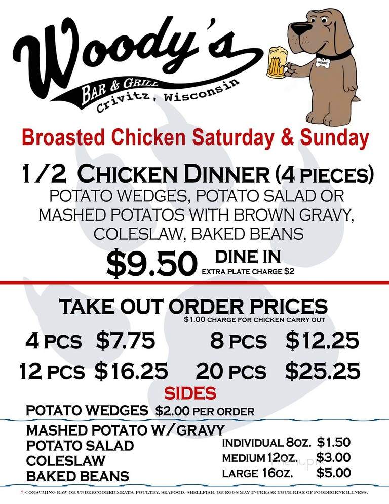 Woody's Bar and Grill - Crivitz, WI menu_pic
